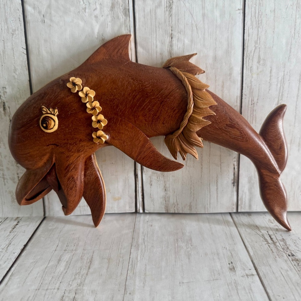 Aloha Wood Art Dolphin Hula Girl Wall Decor Paul Le Handcrafted Hawaii Design